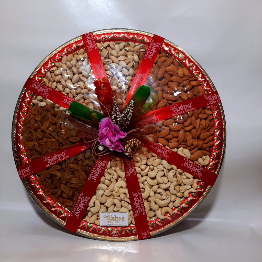BEAUTIFUL REDISH FULLY LOADED DRY FRUIT THAAL - Main Image