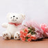 6 Inches White Teddy Bear 8 Pink Roses In Pink Paper Packing