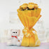 8 Yellow  Rosese In Yellow Paper Packing 6inch White Teddy Bear