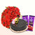 Choco Velvet Cake 40 Red Roses in Cellophane 2 Cadbury Silk Chocolate 70 gm each